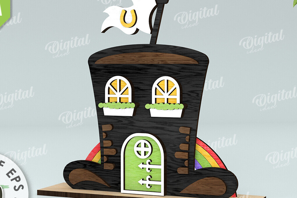 Σετ των 2 Intra απο ξύλο plywood 3mm-4mm πάχος – Κοπή λέιζερ του St. Patrick's Day House Δίασταση  20x20 cm INTRAFABR-116333515