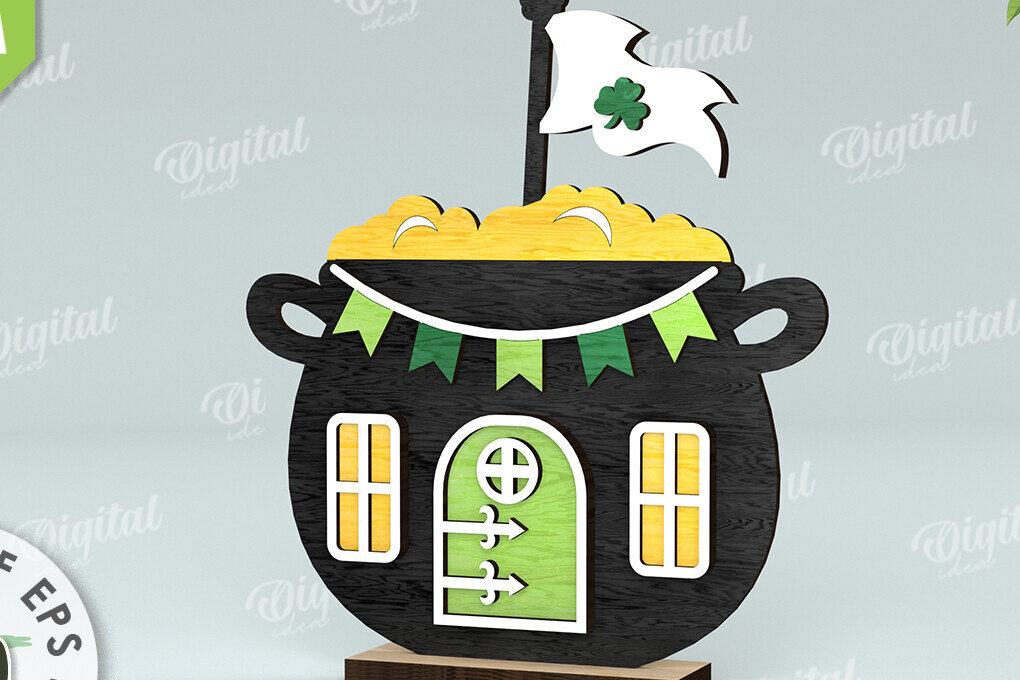 Σετ των 2 Intra απο ξύλο plywood 3mm-4mm πάχος – Κοπή λέιζερ του St. Patrick's Day House Δίασταση  20x20 cm INTRAFABR-116333191