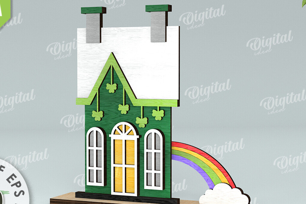 Σετ των 2 Intra απο ξύλο plywood 3mm-4mm πάχος – Κοπή λέιζερ του St. Patrick's Day House Δίασταση  20x20 cm INTRAFABR-116333257