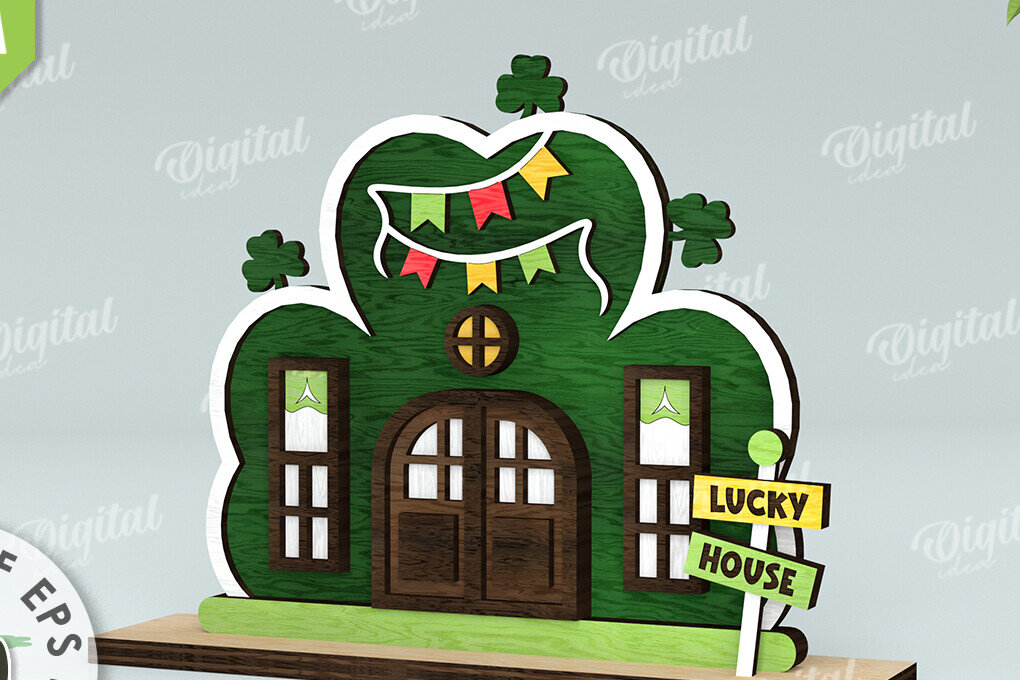 Σετ των 2 Intra απο ξύλο plywood 3mm-4mm πάχος – Κοπή λέιζερ του St. Patrick's Day House Δίασταση  20x20 cm INTRAFABR-116333298