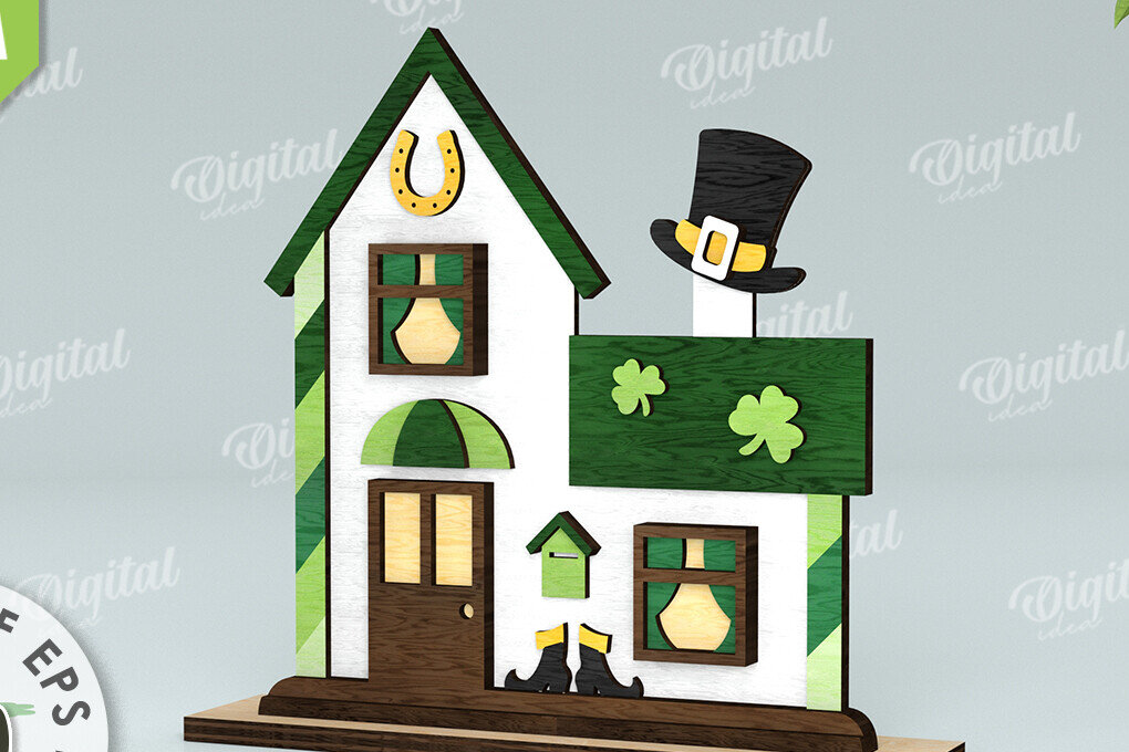 Σετ των 2 Intra απο ξύλο plywood 3mm-4mm πάχος – Κοπή λέιζερ του St. Patrick's Day House Δίασταση  20x20 cm INTRAFABR-116333316