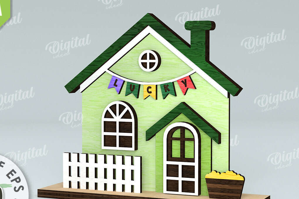 Σετ των 2 Intra απο ξύλο plywood 3mm-4mm πάχος – Κοπή λέιζερ του St. Patrick's Day House Δίασταση  20x20 cm INTRAFABR-116333358