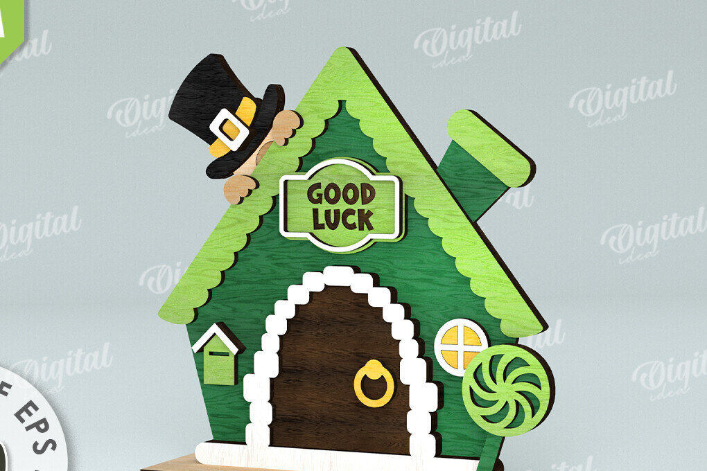 Σετ των 2 Intra απο ξύλο plywood 3mm-4mm πάχος – Κοπή λέιζερ του St. Patrick's Day House Δίασταση  20x20 cm INTRAFABR-116333459