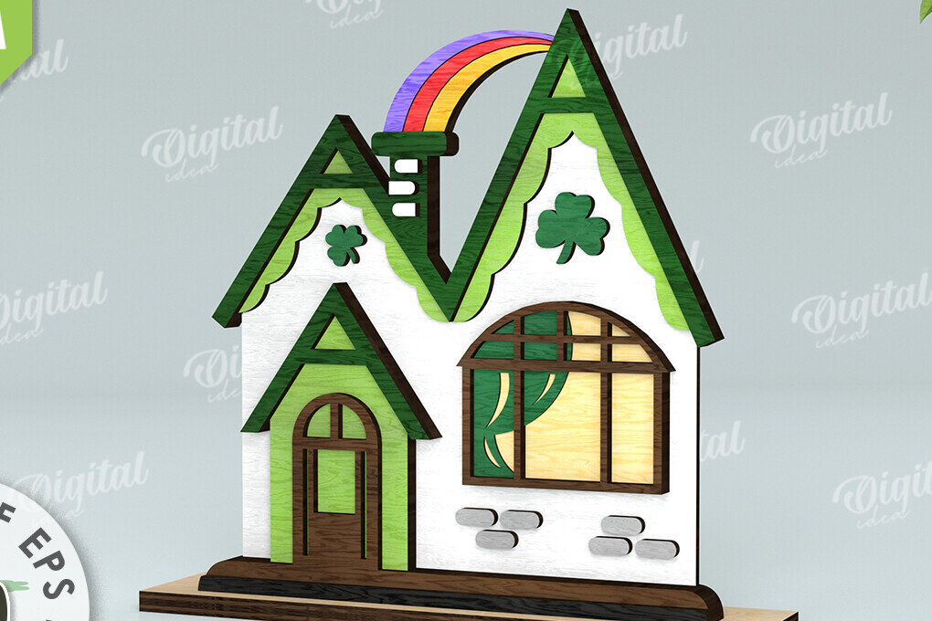 Σετ των 2 Intra απο ξύλο plywood 3mm-4mm πάχος – Κοπή λέιζερ του St. Patrick's Day House Δίασταση  20x20 cm INTRAFABR-116333107