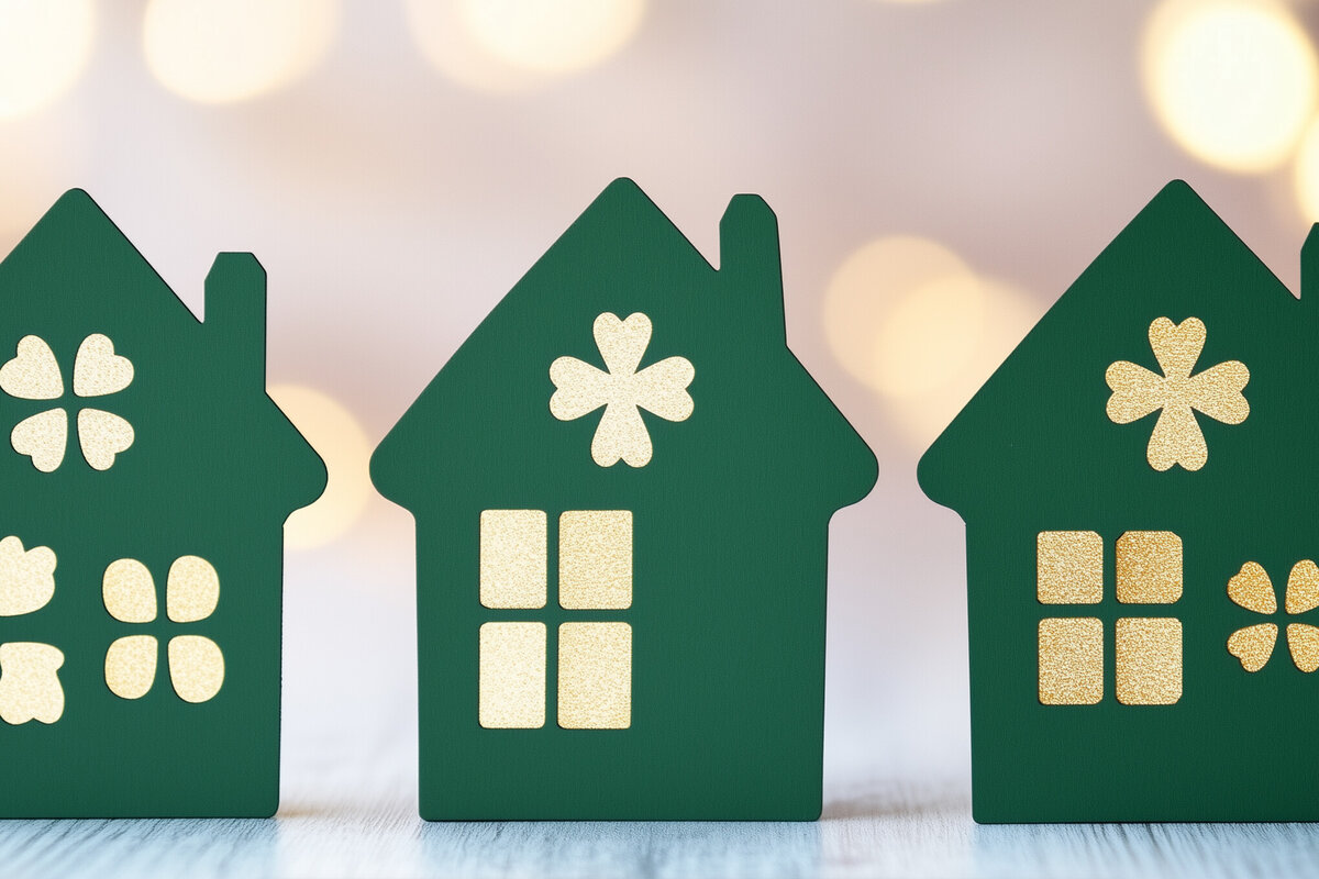 Σετ των 2 Intra απο ξύλο plywood 3mm-4mm πάχος – Σπίτια St. Patrick's Day PaperCut Cu Δίασταση  20x20 cm INTRAFABR-117849075