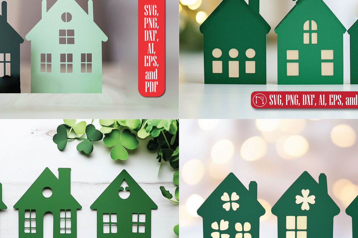 Σετ των 2 Intra απο ξύλο plywood 3mm-4mm πάχος – Πακέτο St. Patrick's Day Houses Δίασταση  20x20 cm INTRAFABR-117849436