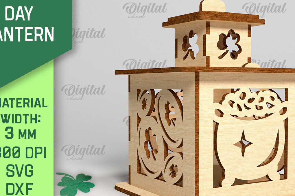Σετ των 2 Intra απο ξύλο plywood 3mm-4mm πάχος – Φανάρι του Αγίου Πατρικίου. 3D Laser Δίασταση  20x20 cm INTRAFABR-88074315