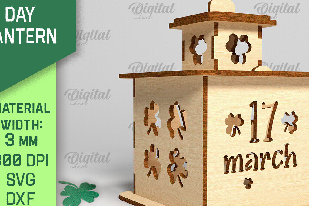 Σετ των 2 Intra απο ξύλο plywood 3mm-4mm πάχος – Φανάρι του Αγίου Πατρικίου. 3D Laser Δίασταση  20x20 cm INTRAFABR-88074355