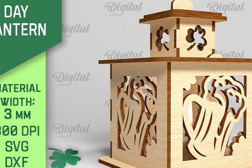 Σετ των 2 Intra απο ξύλο plywood 3mm-4mm πάχος – Φανάρι του Αγίου Πατρικίου. 3D Laser Δίασταση  20x20 cm INTRAFABR-88073488