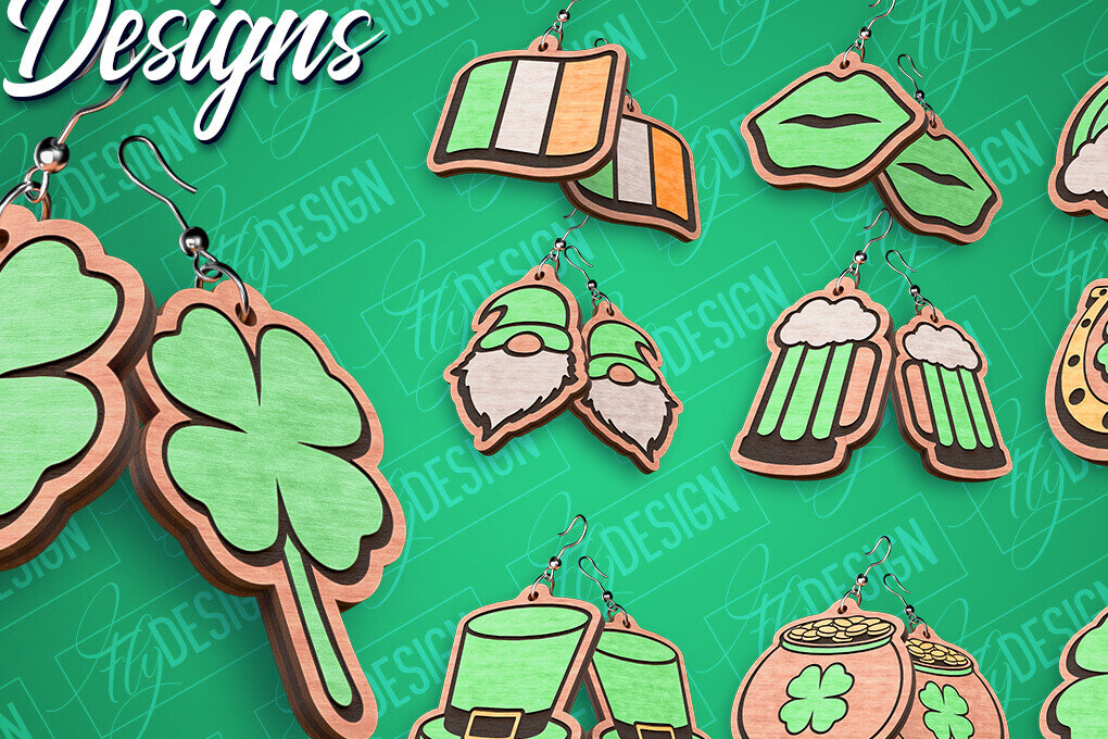Σετ των 3 Intra απο ξύλο plywood 3mm-4mm πάχος – Σκουλαρίκια λέιζερ St. Patricks Day | CNC Δίασταση  5x5 cm INTRAFABR-82462056