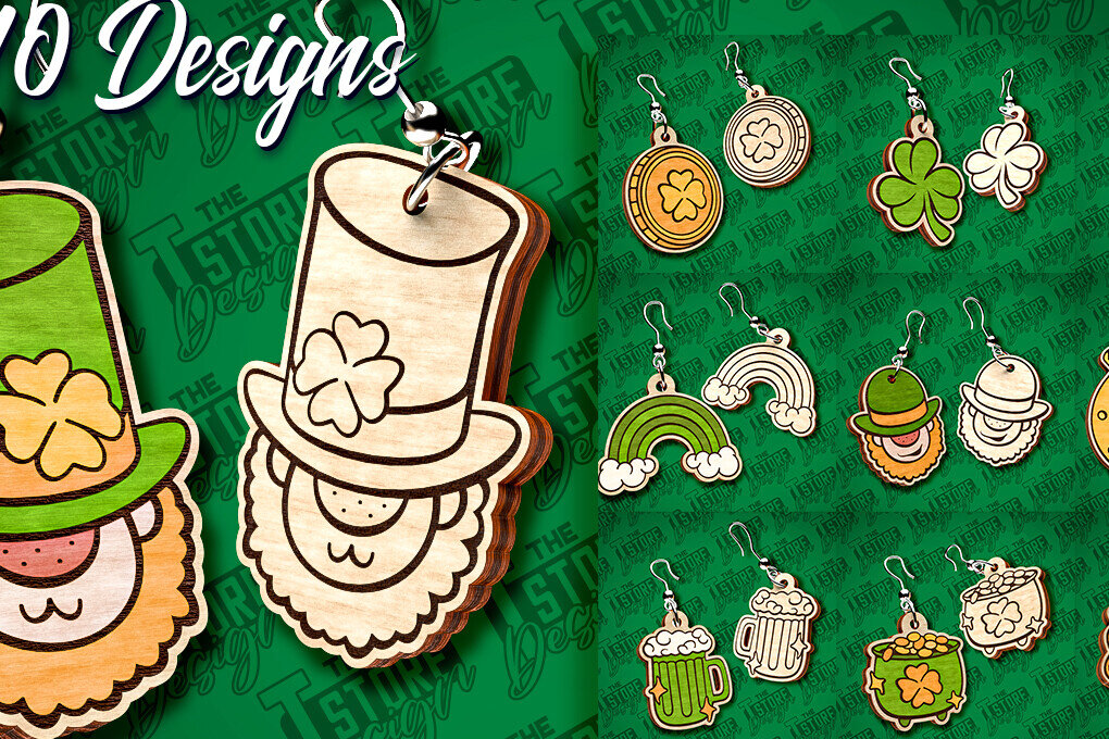 Σετ των 3 Intra απο ξύλο plywood 3mm-4mm πάχος – Σκουλαρίκια λέιζερ St. Patricks Day | CNC Δίασταση  5x5 cm INTRAFABR-83550159