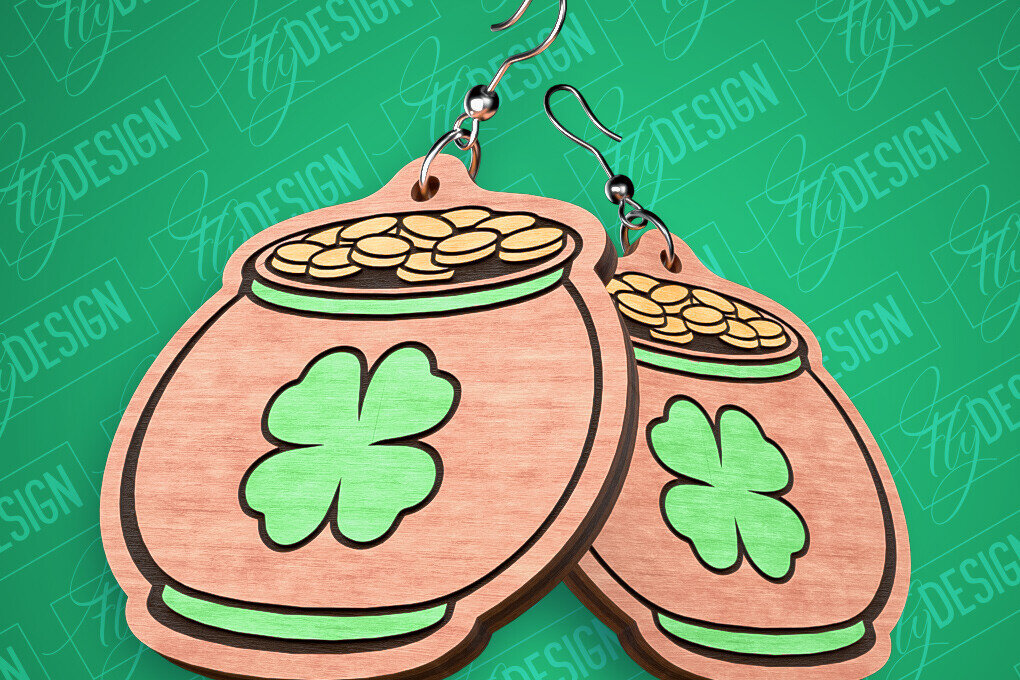 Σετ των 3 Intra απο ξύλο plywood 3mm-4mm πάχος – Σκουλαρίκια λέιζερ St. Patricks Day | CNC Δίασταση  5x5 cm INTRAFABR-82460770