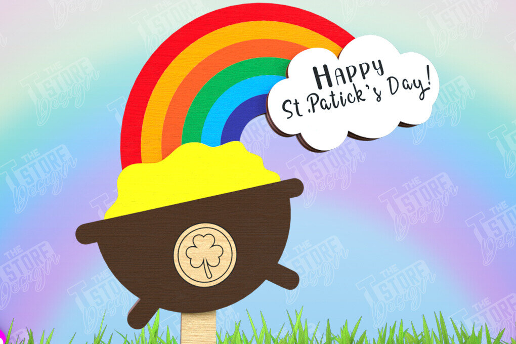 Σετ των 2 Intra απο ξύλο plywood 3mm-4mm πάχος – Πασσάλους φυτών για την ημέρα του Αγίου Πατρικίου | Κήπος Δίασταση  20x20 cm INTRAFABR-115492454