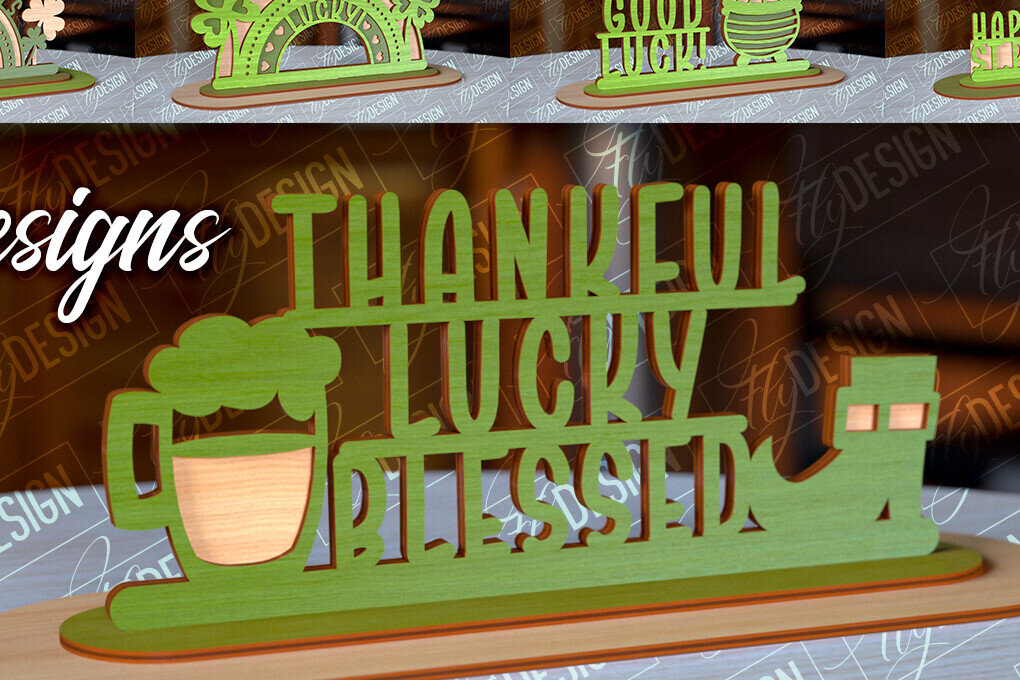 Σετ των 2 Intra απο ξύλο plywood 3mm-4mm πάχος – St. Patrick's Day Stand |3D Stand Laser Δίασταση  20x20 cm INTRAFABR-91522811