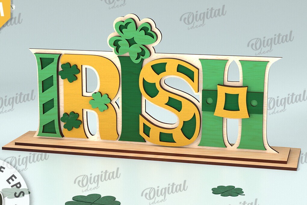 Σετ των 2 Intra απο ξύλο plywood 3mm-4mm πάχος – St Patrick's Day Stand Decor Δίασταση  20x20 cm INTRAFABR-115495733