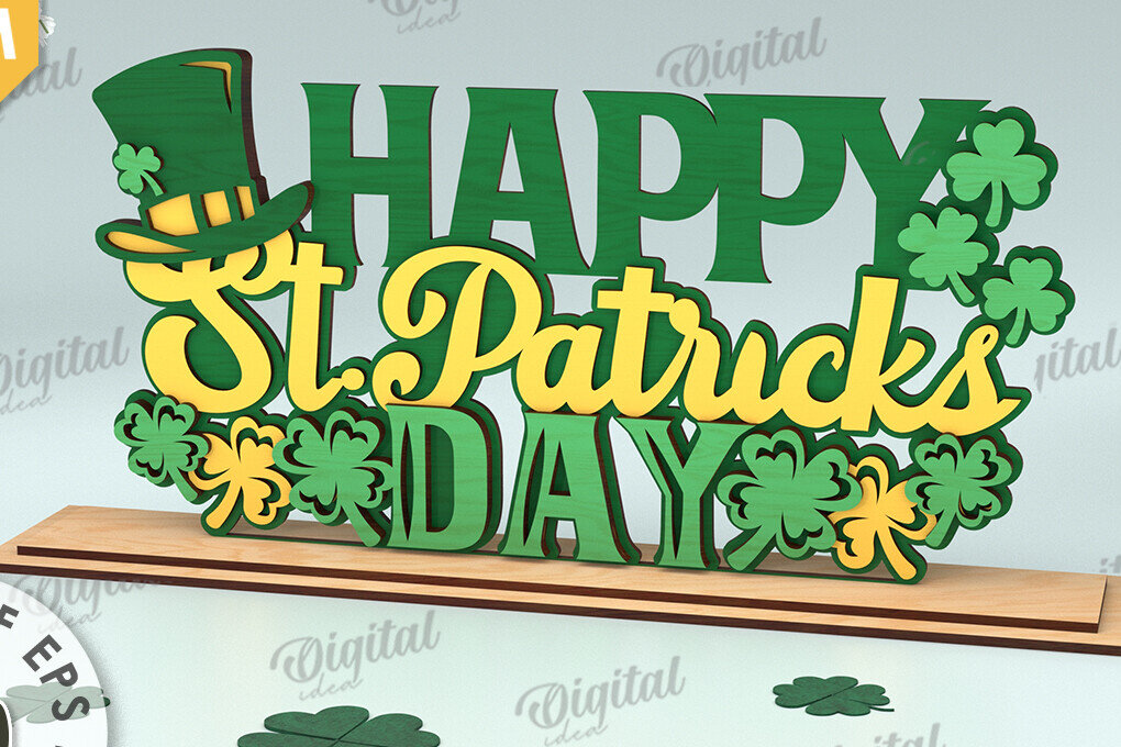 Σετ των 2 Intra απο ξύλο plywood 3mm-4mm πάχος – St Patrick's Day Stand Decor Δίασταση  20x20 cm INTRAFABR-115495792