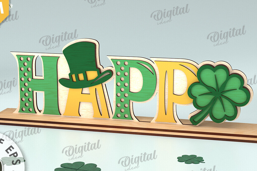 Σετ των 2 Intra απο ξύλο plywood 3mm-4mm πάχος – St Patrick's Day Stand Decor Δίασταση  20x20 cm INTRAFABR-115495898