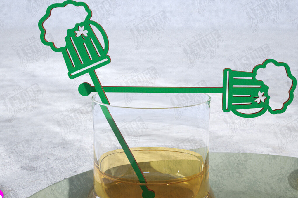 Σετ των 2 Intra απο ξύλο plywood 3mm-4mm πάχος – St Patrick's Day Sticks Stirring Drink Δίασταση  20x20 cm INTRAFABR-115372357