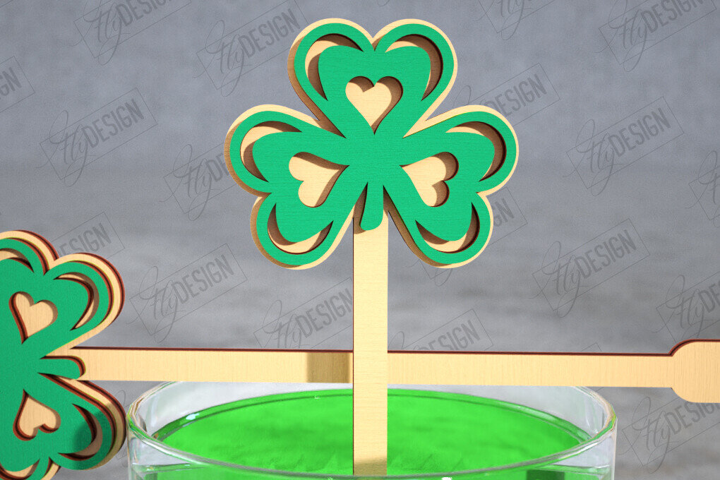 Σετ των 2 Intra απο ξύλο plywood 3mm-4mm πάχος – St Patrick's Day Sticks Stirring Drink Δίασταση  20x20 cm INTRAFABR-115436696