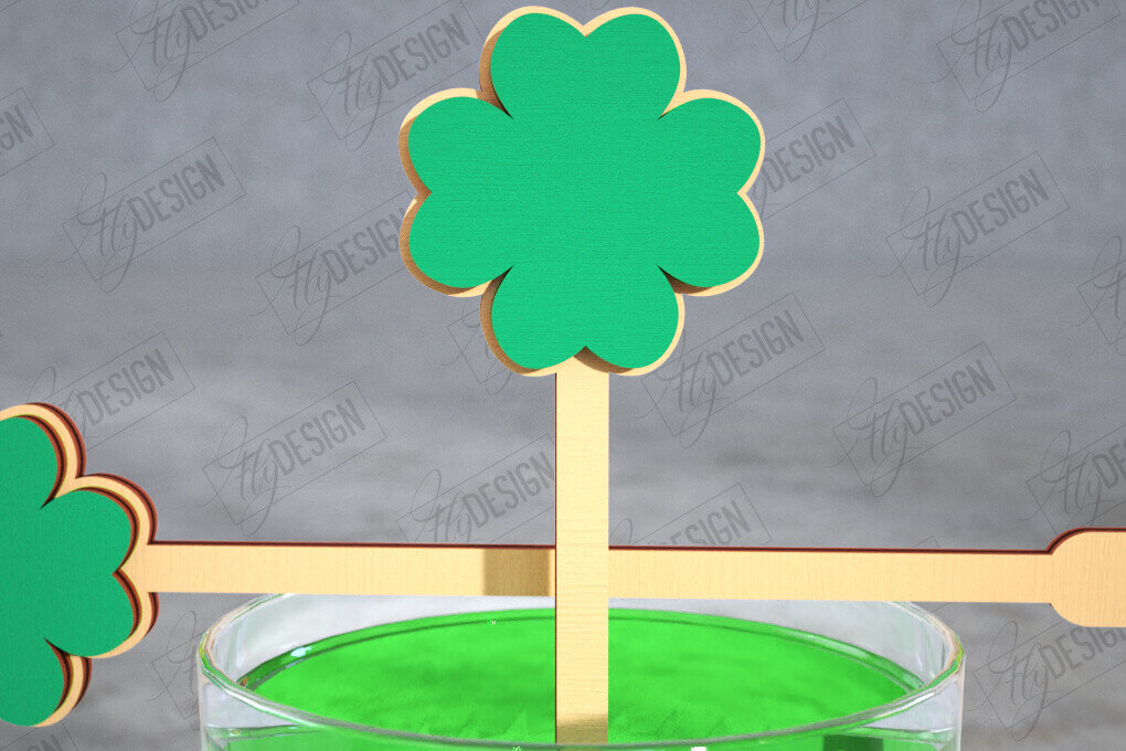Σετ των 2 Intra απο ξύλο plywood 3mm-4mm πάχος – St Patrick's Day Sticks Stirring Drink Δίασταση  20x20 cm INTRAFABR-115436713