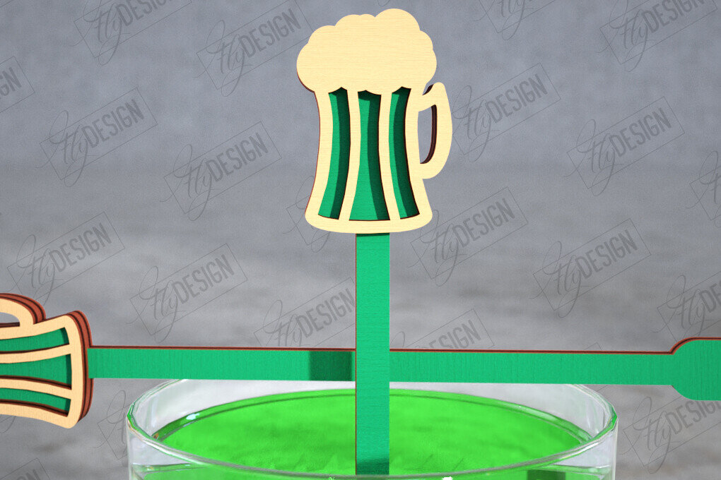 Σετ των 2 Intra απο ξύλο plywood 3mm-4mm πάχος – St Patrick's Day Sticks Stirring Drink Δίασταση  20x20 cm INTRAFABR-115436717