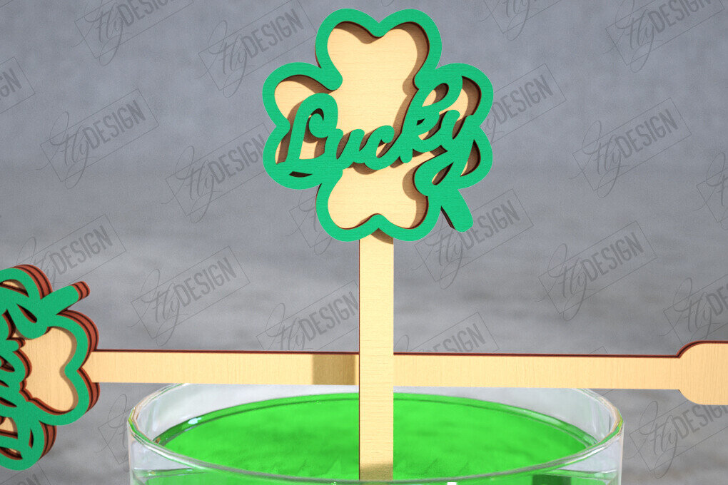 Σετ των 2 Intra απο ξύλο plywood 3mm-4mm πάχος – St Patrick's Day Sticks Stirring Drink Δίασταση  20x20 cm INTRAFABR-115436722