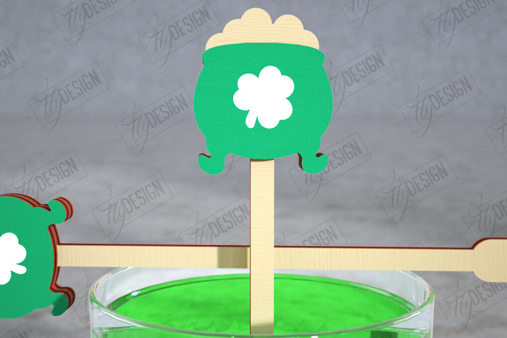 Σετ των 2 Intra απο ξύλο plywood 3mm-4mm πάχος – St Patrick's Day Sticks Stirring Drink Δίασταση  20x20 cm INTRAFABR-115436728