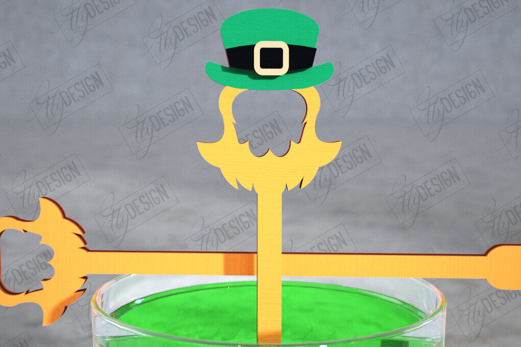 Σετ των 2 Intra απο ξύλο plywood 3mm-4mm πάχος – St Patrick's Day Sticks Stirring Drink Δίασταση  20x20 cm INTRAFABR-115436731