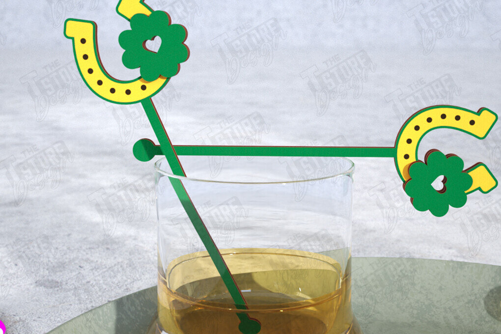 Σετ των 2 Intra απο ξύλο plywood 3mm-4mm πάχος – St Patrick's Day Sticks Stirring Drink Δίασταση  20x20 cm INTRAFABR-115372202