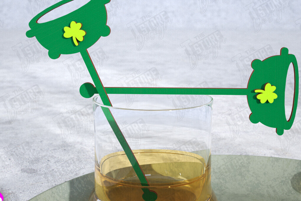 Σετ των 2 Intra απο ξύλο plywood 3mm-4mm πάχος – St Patrick's Day Sticks Stirring Drink Δίασταση  20x20 cm INTRAFABR-115372217