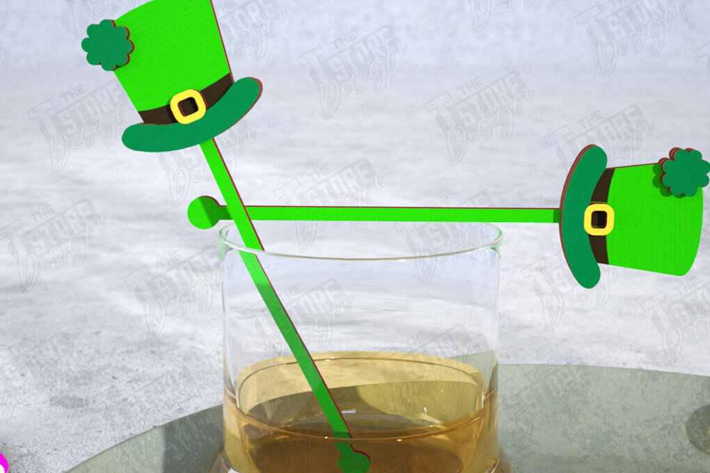 Σετ των 2 Intra απο ξύλο plywood 3mm-4mm πάχος – St Patrick's Day Sticks Stirring Drink Δίασταση  20x20 cm INTRAFABR-115372247