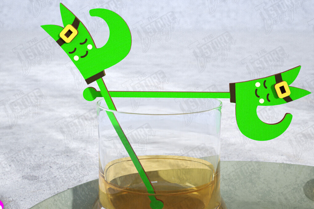 Σετ των 2 Intra απο ξύλο plywood 3mm-4mm πάχος – St Patrick's Day Sticks Stirring Drink Δίασταση  20x20 cm INTRAFABR-115372289