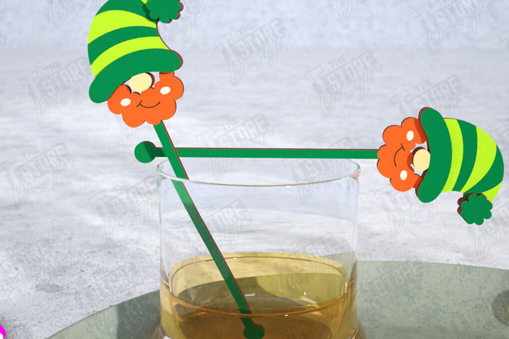Σετ των 2 Intra απο ξύλο plywood 3mm-4mm πάχος – St Patrick's Day Sticks Stirring Drink Δίασταση  20x20 cm INTRAFABR-115372311