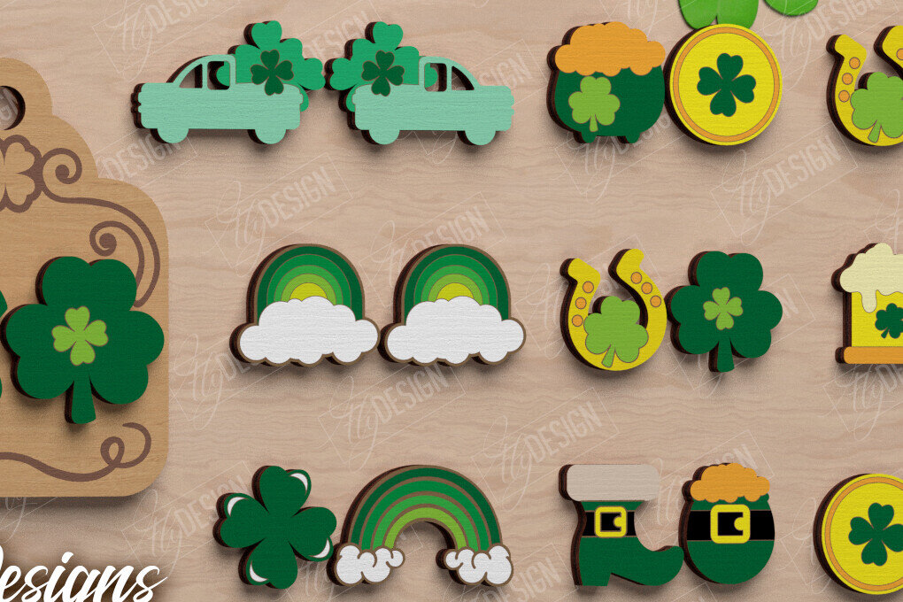 Σετ των 3 Intra απο ξύλο plywood 3mm-4mm πάχος – Πακέτο St Patrick's Day Stud Earrings Δίασταση  5x5 cm INTRAFABR-115435843