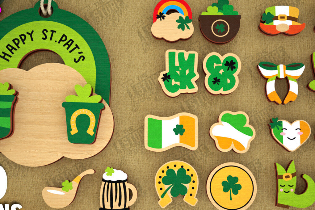 Σετ των 3 Intra απο ξύλο plywood 3mm-4mm πάχος – Πακέτο St Patrick's Day Stud Earrings Δίασταση  5x5 cm INTRAFABR-115368726