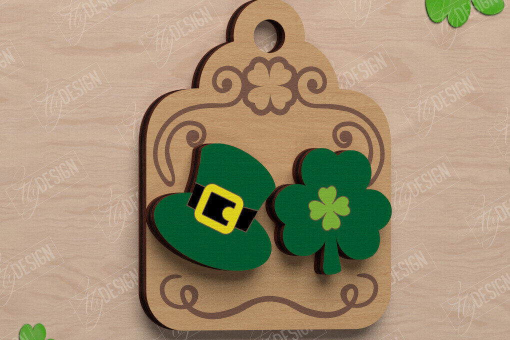 Σετ των 3 Intra απο ξύλο plywood 3mm-4mm πάχος – St Patrick's Day Stud Σκουλαρίκια | CNC Δίασταση  5x5 cm INTRAFABR-115435757