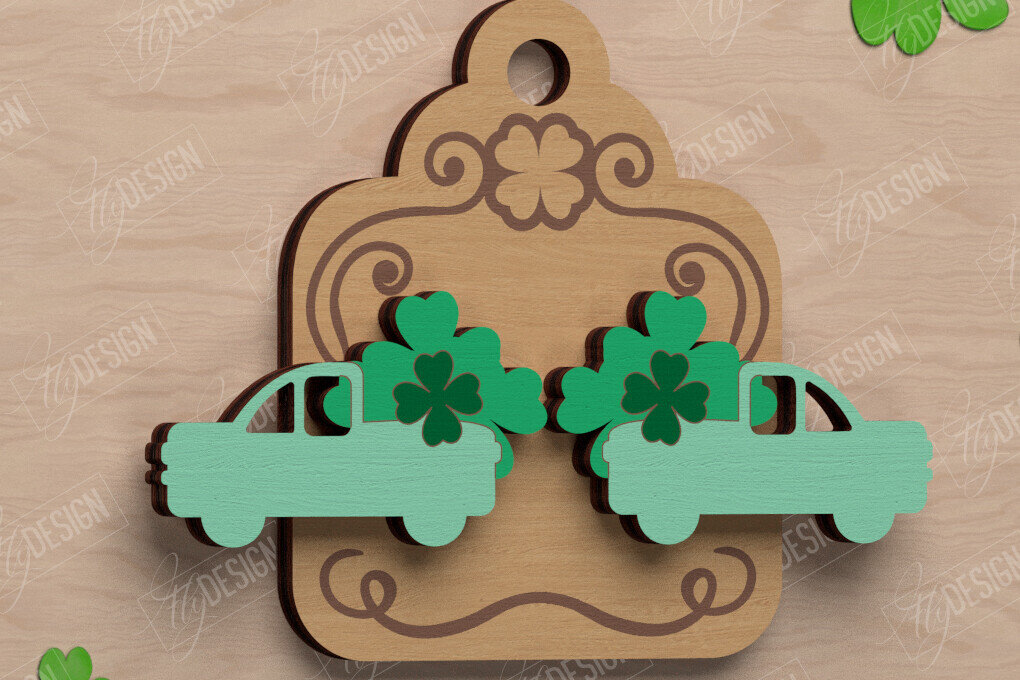 Σετ των 3 Intra απο ξύλο plywood 3mm-4mm πάχος – St Patrick's Day Stud Σκουλαρίκια | CNC Δίασταση  5x5 cm INTRAFABR-115435786