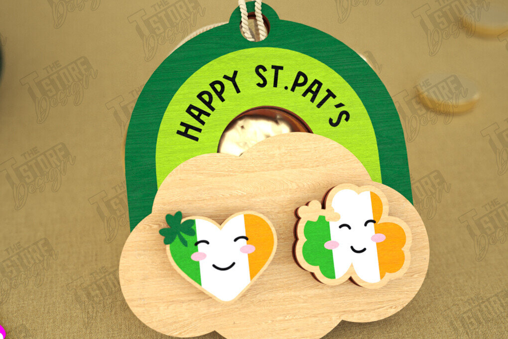 Σετ των 3 Intra απο ξύλο plywood 3mm-4mm πάχος – St Patrick's Day Stud Σκουλαρίκια | CNC Δίασταση  5x5 cm INTRAFABR-115368584
