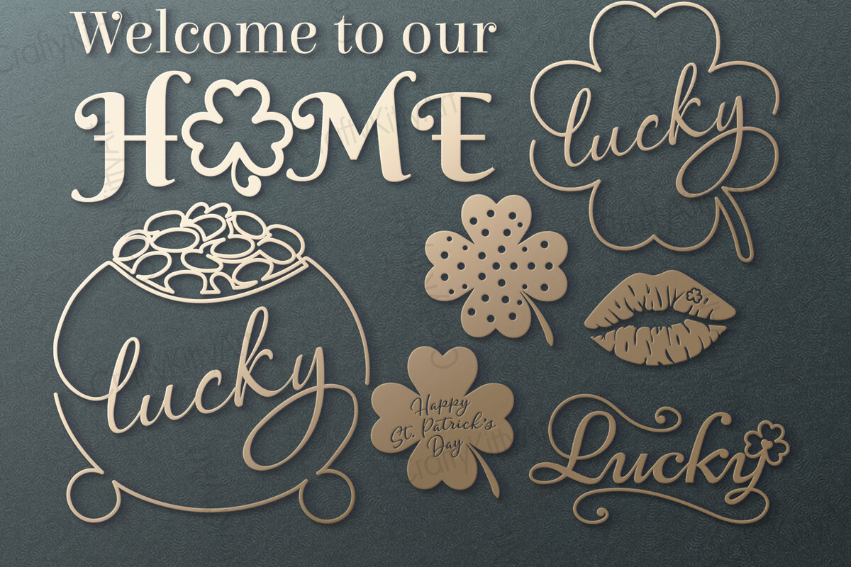 Σετ των 2 Intra απο ξύλο plywood 3mm-4mm πάχος – Πακέτο Day St Patricks, Lucky Clover Δίασταση  20x20 cm INTRAFABR-25575719