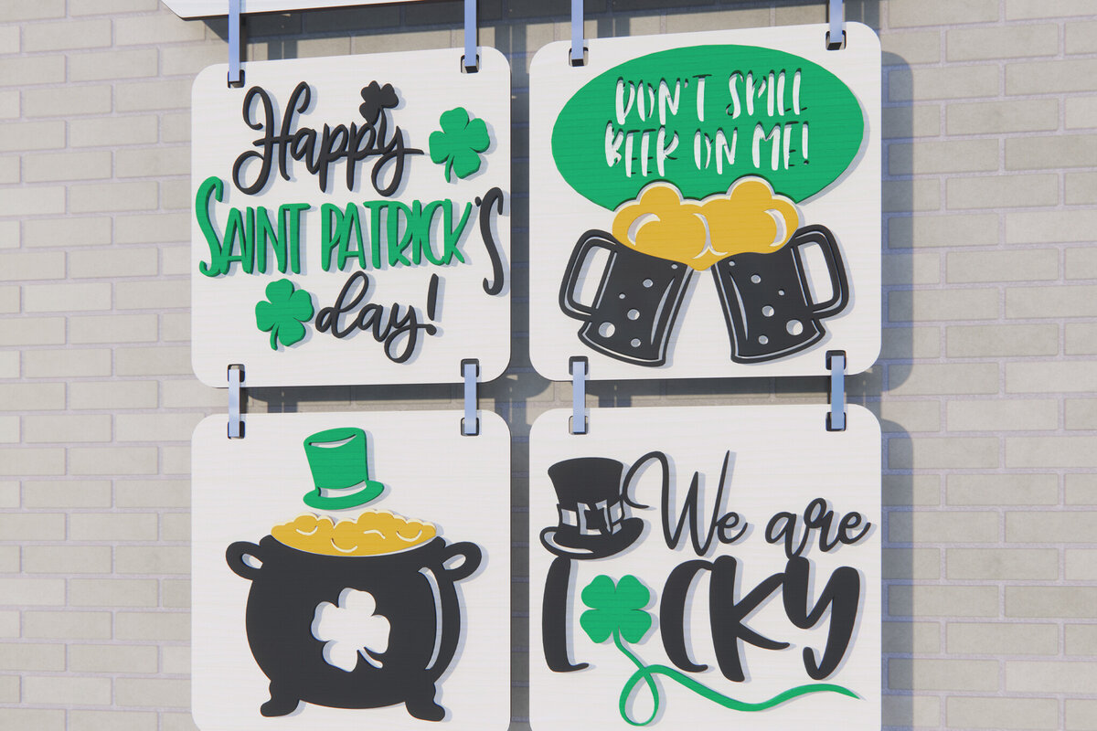 Σετ των 2 Intra απο ξύλο plywood 3mm-4mm πάχος – St Patricks Day. Κρεμαστό λέιζερ πινακίδας Δίασταση  20x20 cm INTRAFABR-88148715
