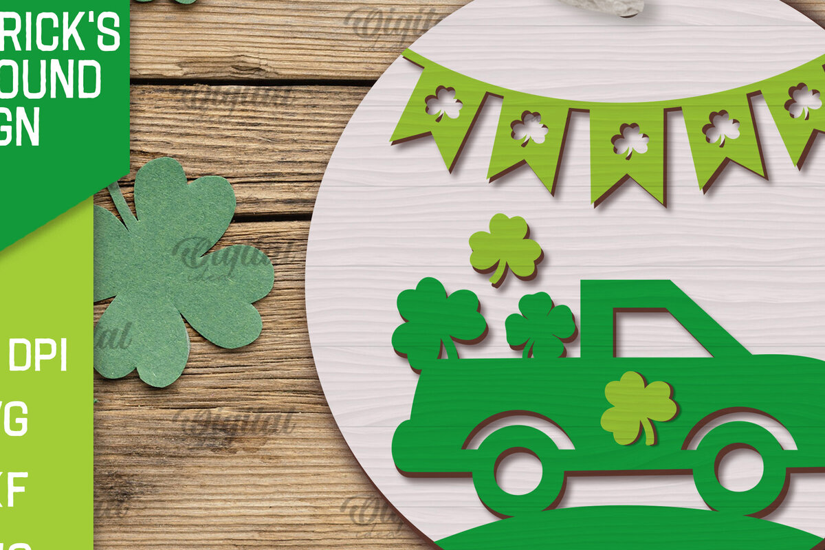 Σετ των 2 Intra απο ξύλο plywood 3mm-4mm πάχος – SVG για την Ημέρα του Αγίου Πατρικίου. Laser στρογγυλής πινακίδας Δίασταση  20x20 cm INTRAFABR-88284553