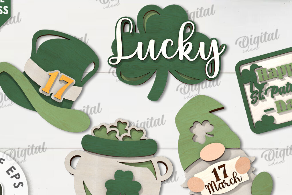 Σετ των 2 Intra απο ξύλο plywood 3mm-4mm πάχος – Δέσμη λέιζερ με δίσκους St Patricks Day Δίασταση  20x20 cm INTRAFABR-114546897