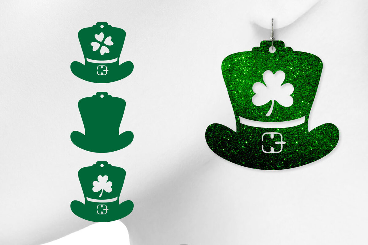 Σετ των 3 Intra απο ξύλο plywood 3mm-4mm πάχος – St Patrick's Earrings, καπέλο καλλικάτζαρων Δίασταση  5x5 cm INTRAFABR-7124335