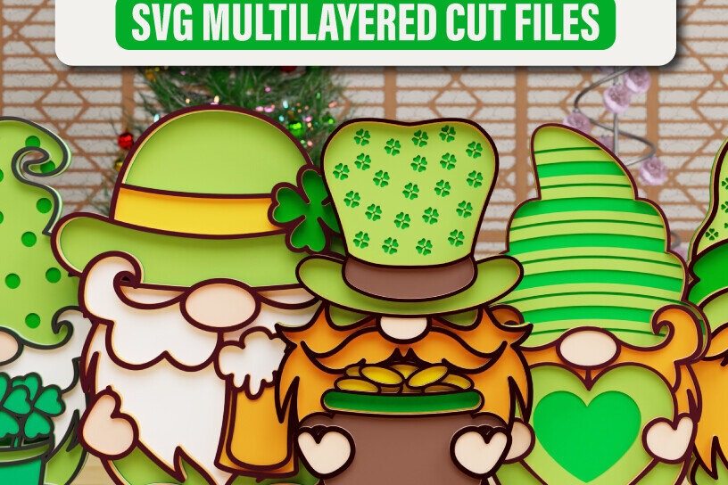 Σετ των 2 Intra απο ξύλο plywood 3mm-4mm πάχος – St Patricks Gnome BUNDLE Αποκοπή αρχείου Δίασταση  20x20 cm INTRAFABR-90967579