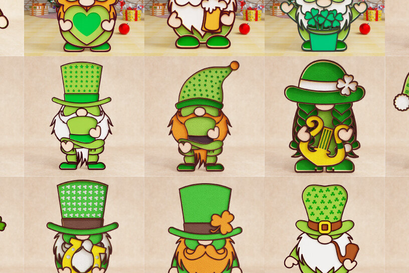 Σετ των 2 Intra απο ξύλο plywood 3mm-4mm πάχος – St Patricks Gnome BUNDLE Αποκοπή αρχείου Δίασταση  20x20 cm INTRAFABR-92633230