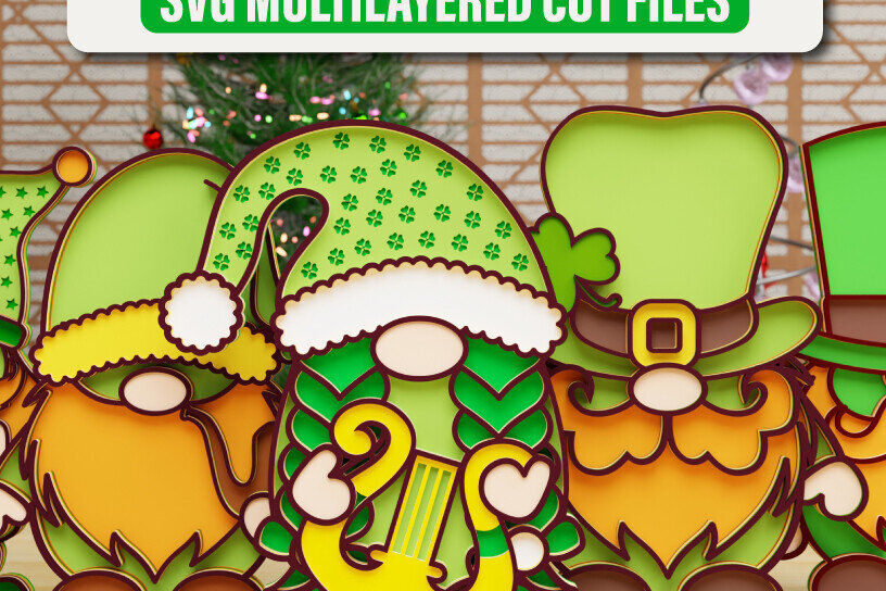 Σετ των 2 Intra απο ξύλο plywood 3mm-4mm πάχος – Αρχείο αποκοπής Bundle St Patrick's Gnome Δίασταση  20x20 cm INTRAFABR-90898349