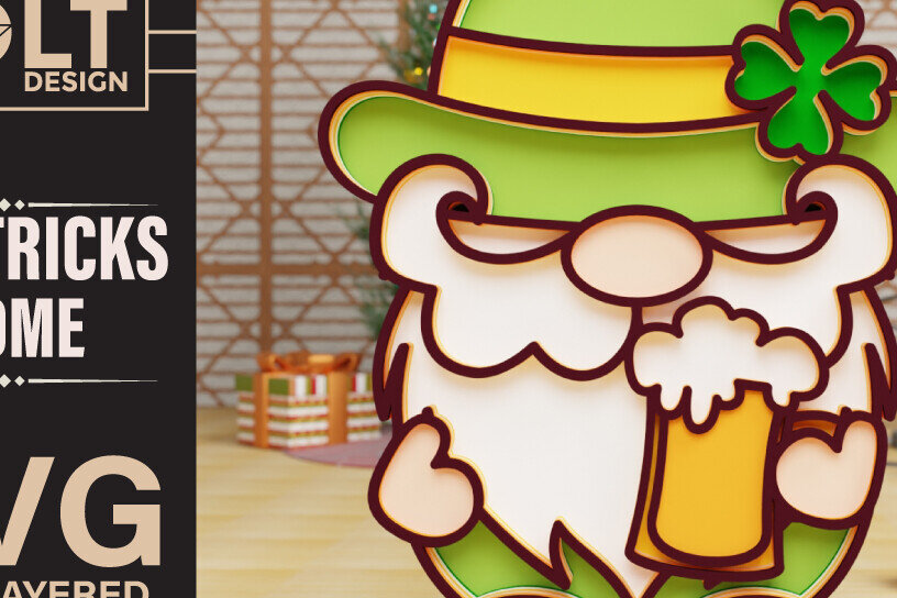 Σετ των 2 Intra απο ξύλο plywood 3mm-4mm πάχος – St Patricks Gnome Special Δίασταση  20x20 cm INTRAFABR-90967375