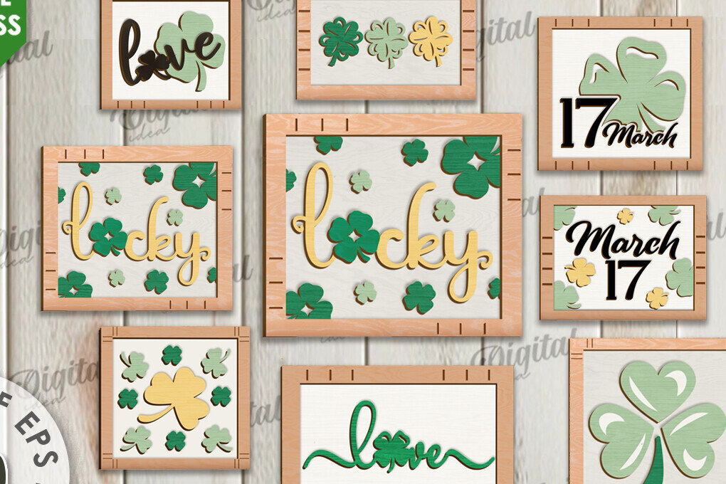 Intra απο ξύλο plywood 3mm-4mm πάχος – Πακέτο LaserCut Mini Signs St. Patrick Δίασταση  40x30 cm INTRAFABR-113928441