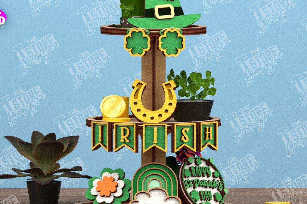 Σετ των 2 Intra απο ξύλο plywood 3mm-4mm πάχος – Δίσκος με κλιμάκωση του Αγίου Πατρικίου| Ημέρα του Πάτρικ Δίασταση  20x20 cm INTRAFABR-115450682