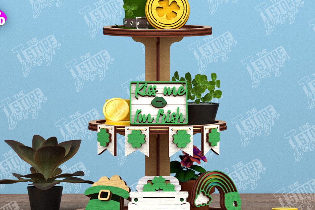 Σετ των 2 Intra απο ξύλο plywood 3mm-4mm πάχος – Δίσκος με κλιμάκωση του Αγίου Πατρικίου| Ημέρα του Πάτρικ Δίασταση  20x20 cm INTRAFABR-115450687